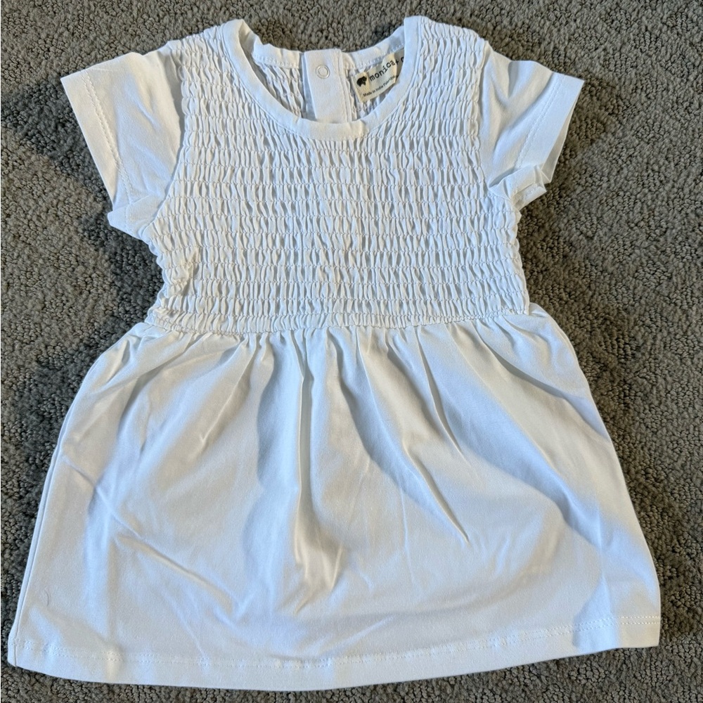NWOT White Baby Dress with Smocked Bodice